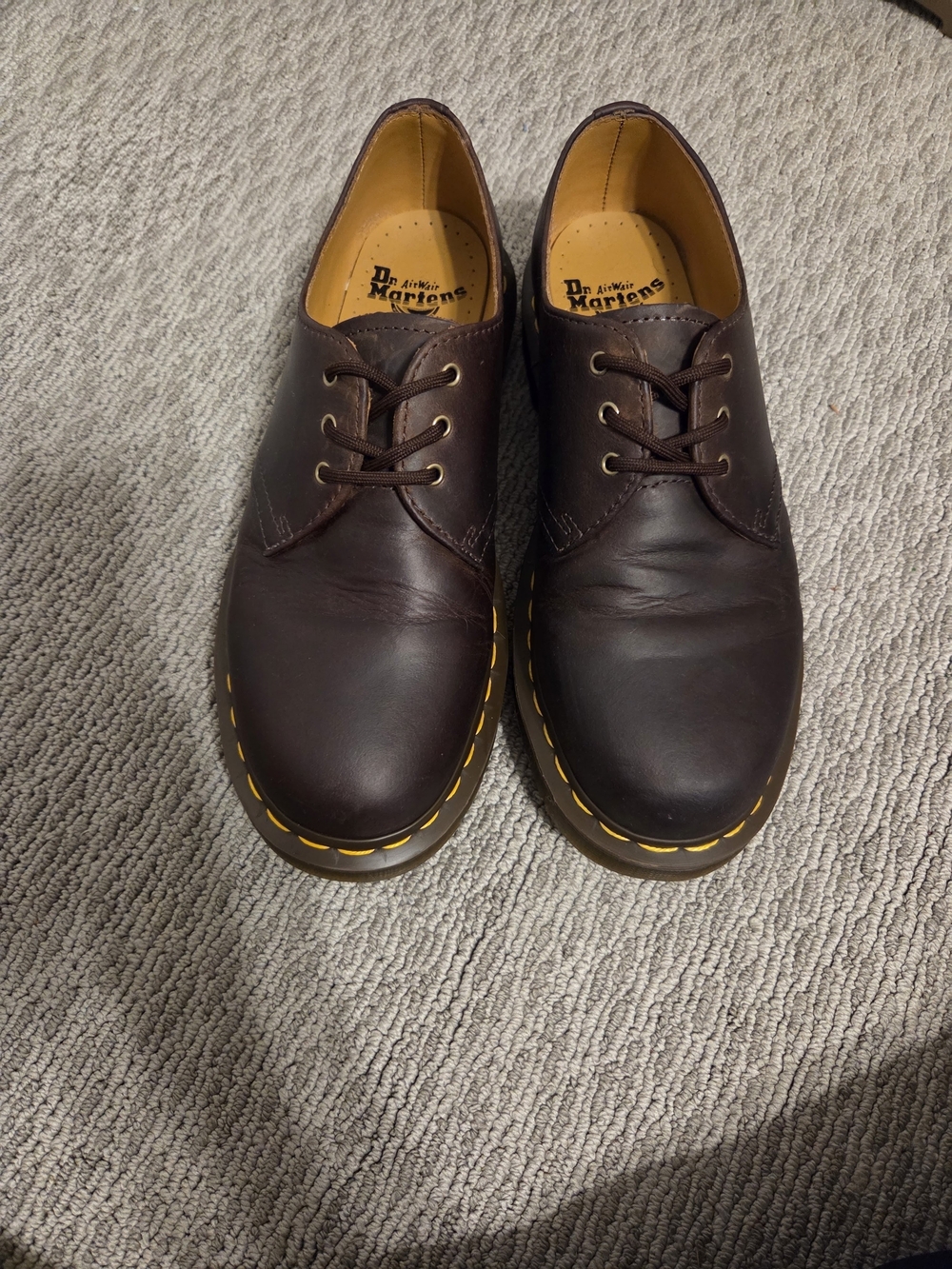 Dr. Martens 1461 Men's 3-Eye Oxford in Dark Brown with Yellow Stitching
